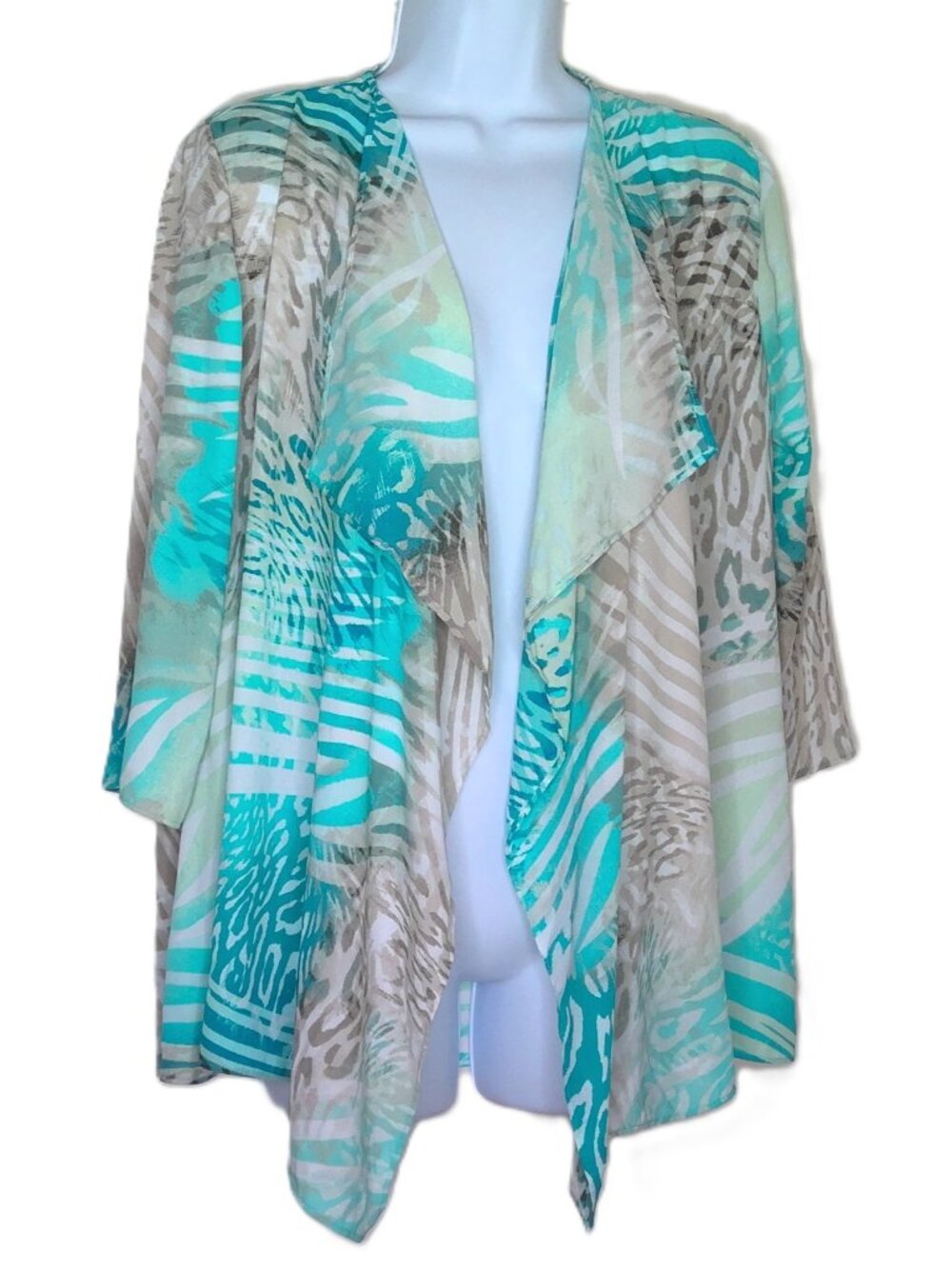 New JM Collection Petite Cardigan Open Waterfall Flowy Chiffon Animal Print PM